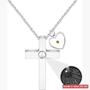 Stainless Steel Cross Necklace with Real Mustard Seed Pendant, Adjustable Chain